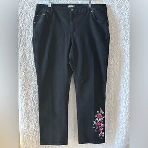 Woman Within Embroidered Floral Stretch Denim Jean